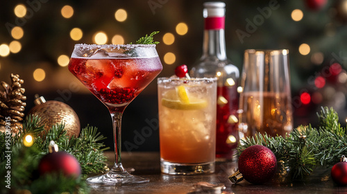 christmas cocktails on bar top	