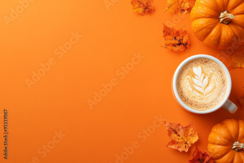 pumpkin spice latte on autumn orange background	