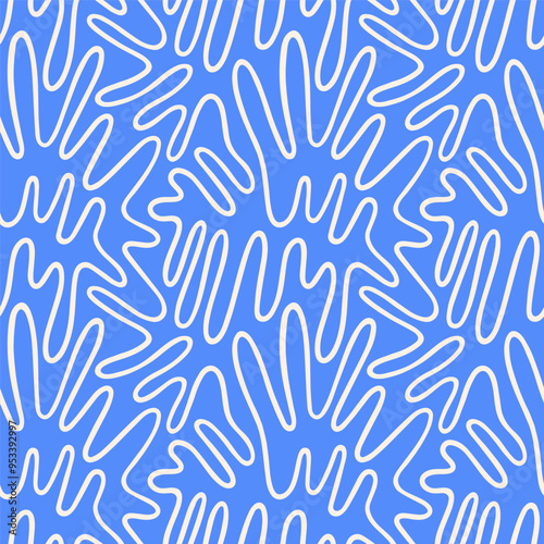 Wriggling continuous doodle organic line seamless repeat vector pattern. Liquid, fluid, funky chaotic ornament, trendy groovy background. Winding, twisted uneven hand drawn endless wavy cartoon line.