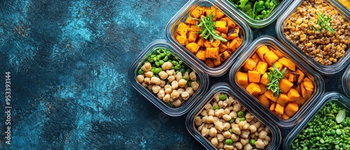 Close up of vegetarian meal prep with high-protein photo