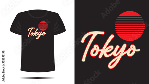 Tshirt design. T shirt  tokyo print., Vector template in shape lettering and typography cool unique fashion style