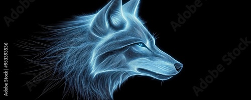 Wolf wallpaper featuring a well drawn ink drawing of a wolf's face, dramatically placed against a harsh black backdrop