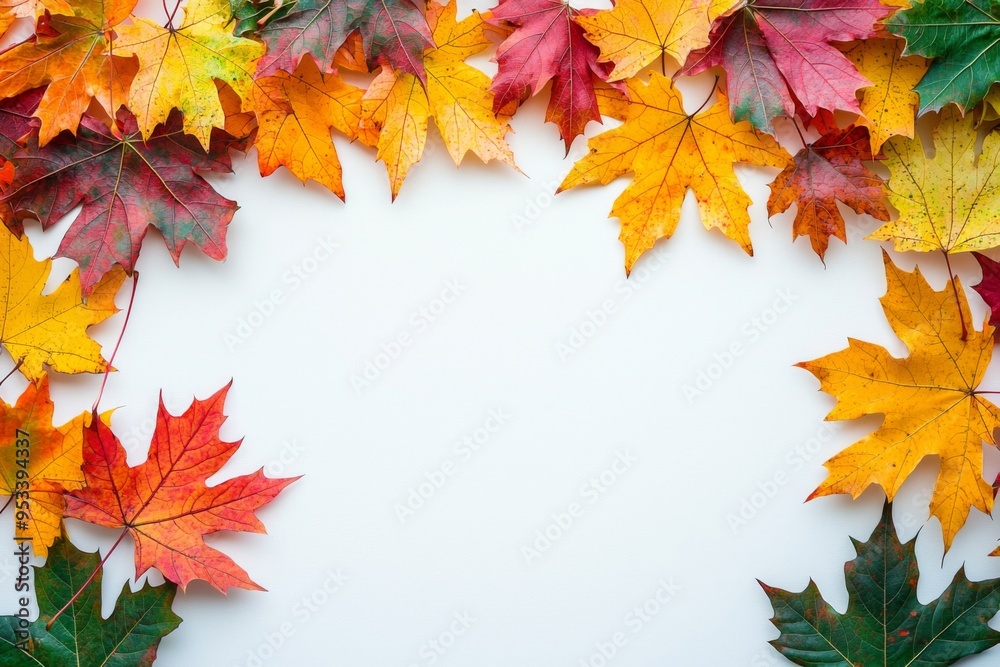 Autumn Maple Leaves Flat Lay White Background created with Generative AI