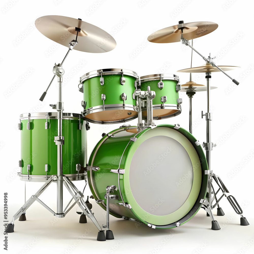 a drum set with a white background with a green drum a drum set with a white background with a green drum