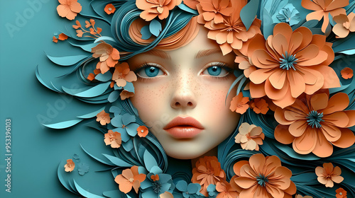 Woman's face with paper flo...