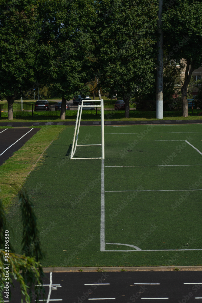 Fototapeta premium Football gates at the school stadium. Football field