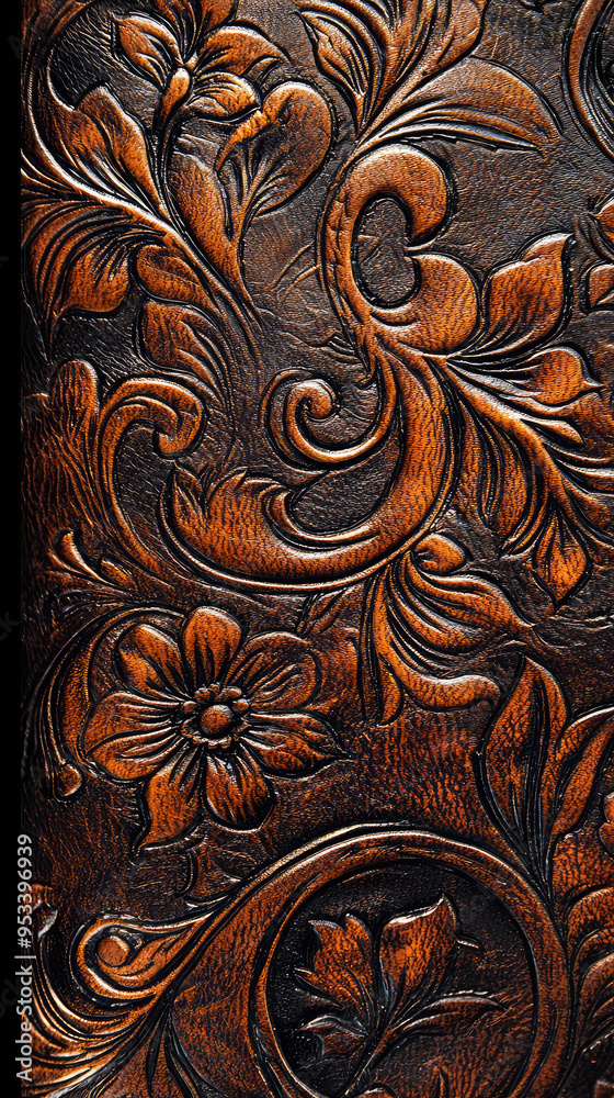 Intricate Floral Embossing: A Rich, Detailed Texture on Brown Leather Intricate Floral Embossing: A Rich, Detailed Texture on Brown Leather