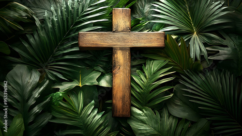 Wooden cross on a backdrop ...