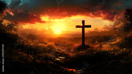 Wooden cross standing tall ...