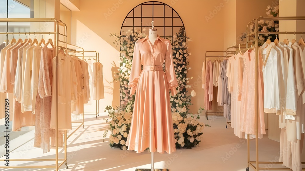 Luxury Fashion Store Interior with Women’s Clothing and Accessories - Elegant Retail Display for High-End Shopping Experience Luxury Fashion Store Interior with Women’s Clothing and Accessories - Elegant Retail Display for High-End Shopping Experience