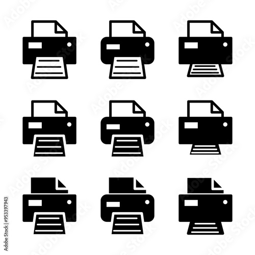 Set of Printer document web icon, printout machine technology flat sign vector illustration