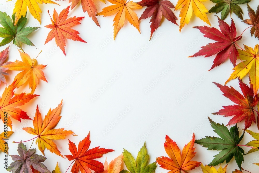 Autumn Maple Leaves Flat Lay White Background created with Generative AI Autumn Maple Leaves Flat Lay White Background created with Generative AI
