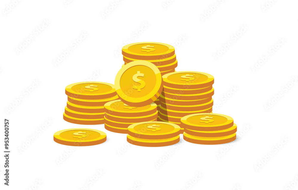 A stack of gold coins with a US dollar currency symbol is isolated on a white background. Stack of money coins. Business and finance concept design element concept. Vector illustration. A stack of gold coins with a US dollar currency symbol is isolated on a white background. Stack of money coins. Business and finance concept design element concept. Vector illustration.