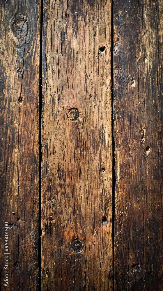 Timeworn Timber: A Close-Up of Distressed Wood with Deep Grooves and Knots. Timeworn Timber: A Close-Up of Distressed Wood with Deep Grooves and Knots.