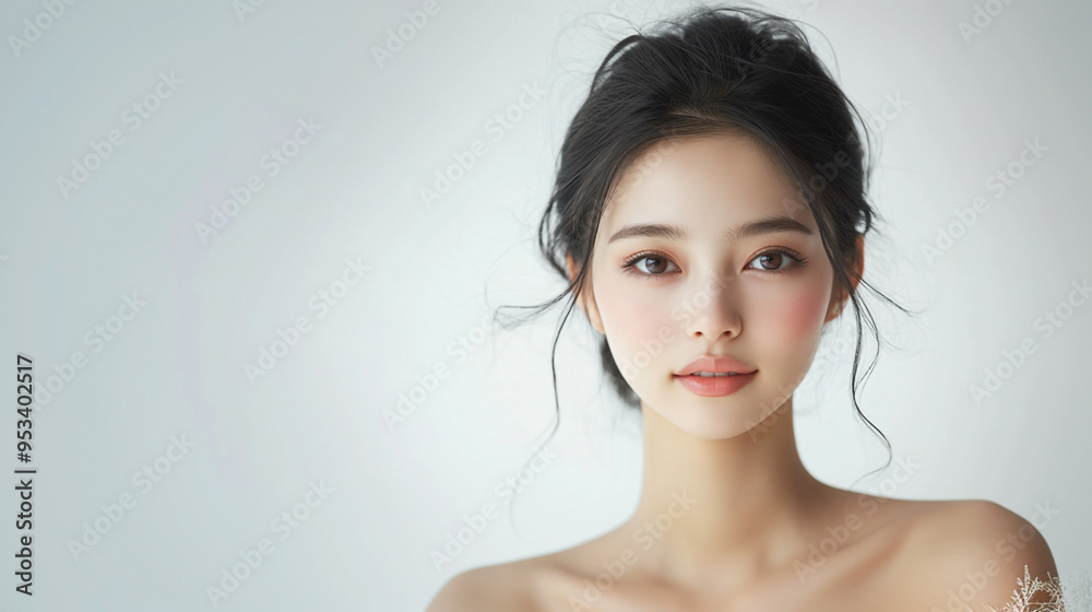 A beautiful woman with natural makeup and soft features, showcasing elegance and charm against a minimalistic background. A beautiful woman with natural makeup and soft features, showcasing elegance and charm against a minimalistic background.