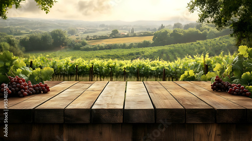 Wooden table top with grape...