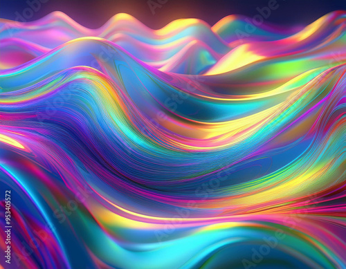 Wallpaper Mural Iridescent Holographic Rainbow Waves Abstract Futuristic Background with Shimmering Fluid Colors Torontodigital.ca