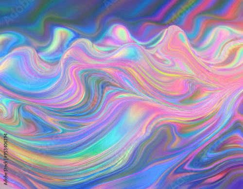 Iridescent Holographic Rainbow Waves Abstract Futuristic Background with Shimmering Fluid Colors