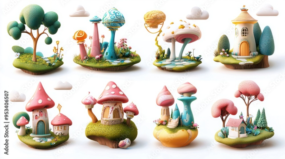 Enchanting 3D Icons of a Whimsical and Magical Wonderland Enchanting 3D Icons of a Whimsical and Magical Wonderland