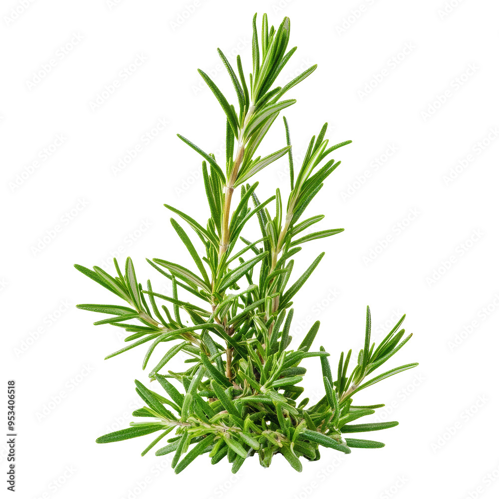Fresh rosemary plant showcases lush green leaves, highlighting its delightful texture and aroma, Close up of rosemary herb plant on transparent background Fresh rosemary plant showcases lush green leaves, highlighting its delightful texture and aroma, Close up of rosemary herb plant on transparent background