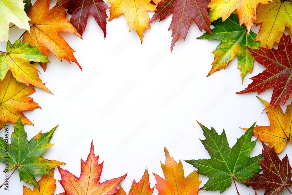 Autumn Maple Leaves Flat Lay White Background created with Generative AI Autumn Maple Leaves Flat Lay White Background created with Generative AI