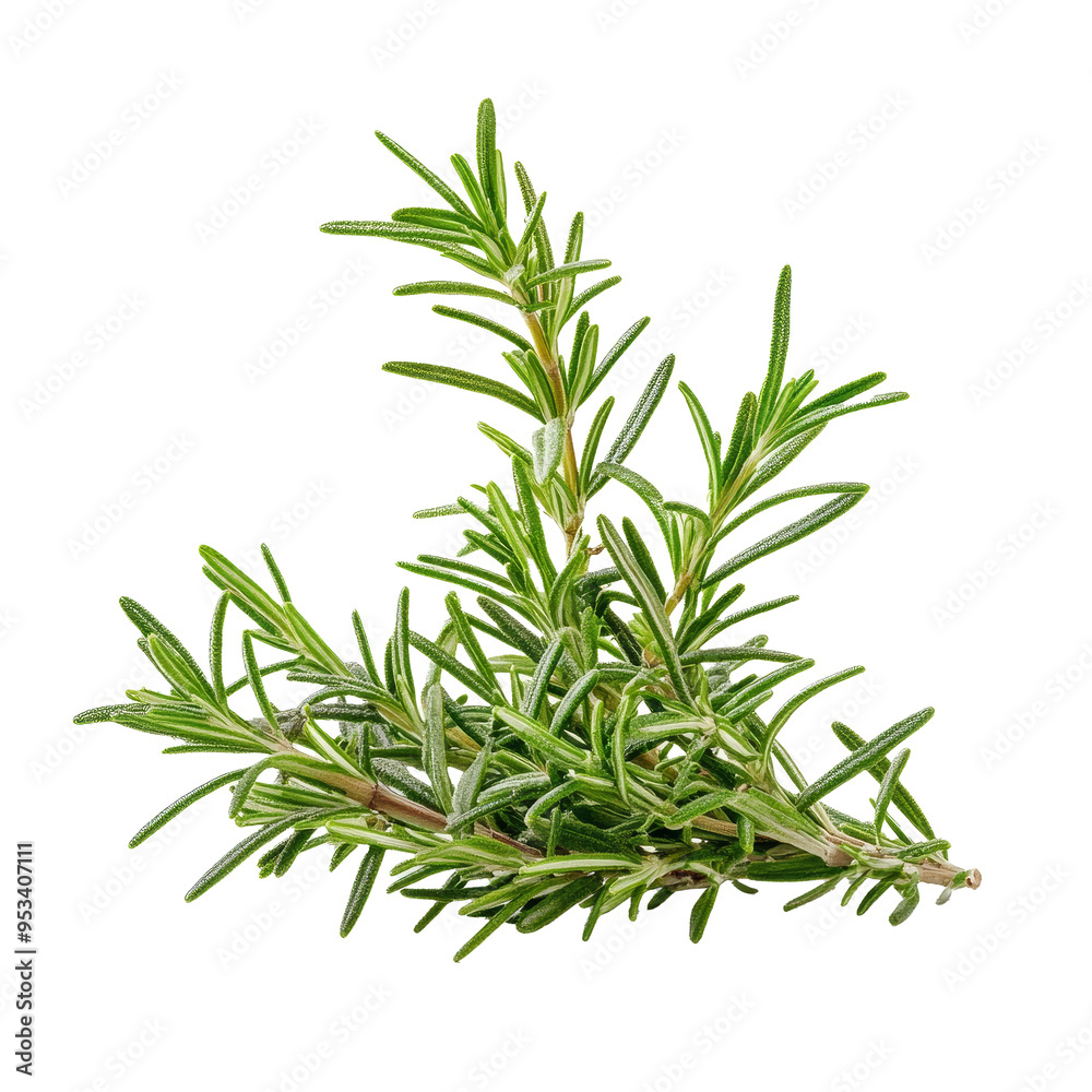 Obraz premium Fresh rosemary herb with vibrant green leaves displayed against a transparent background, ideal for culinary applications, Close up of rosemary herb plant on transparent background