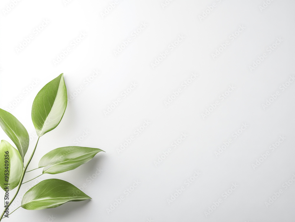 Minimalist green leaf on a white copyspace background. Minimalist green leaf on a white copyspace background.