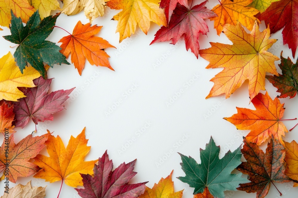Fototapeta premium Autumn Maple Leaves Flat Lay White Background created with Generative AI