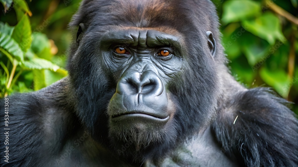 Obraz premium Silverback Mountain Gorilla Looking Intently Into Camera