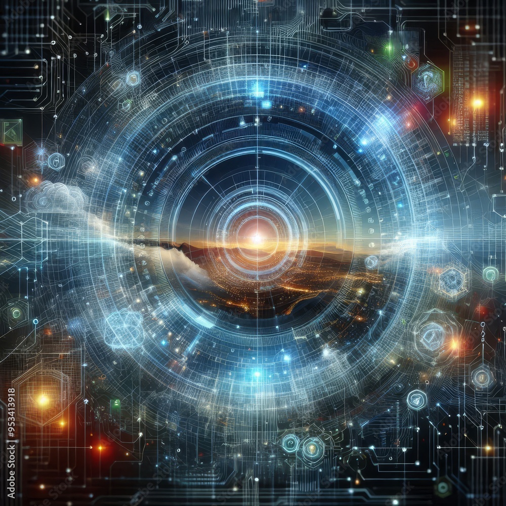 Digital backdround ideal for technological operations, neural networks, AI, data transmission and encryption, digital archives, audio and visual representations, scientific research
