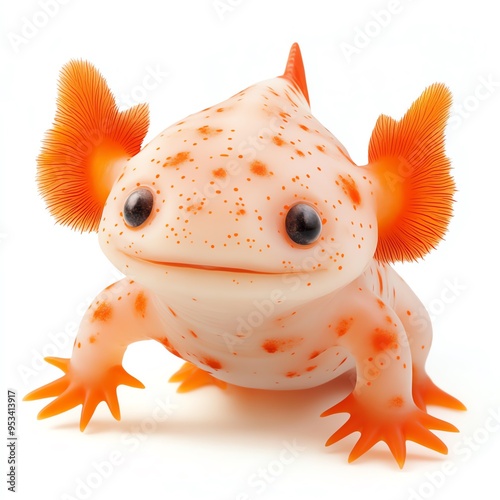 A spooky axolotl with a jack-o'-lantern pattern on its body, Halloween theme, cute and eerie, isolated on white background photo