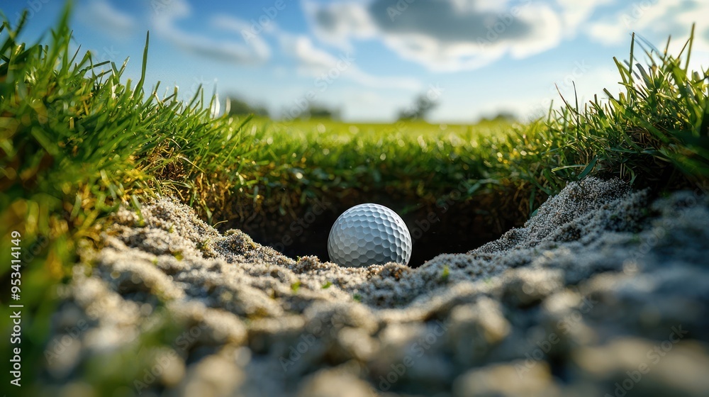 Precision in Motion - High Detail 8K Image of Golf Ball Rolling Towards Hole on Sunlit Green with Textured Motion Blur, Generative Ai Precision in Motion - High Detail 8K Image of Golf Ball Rolling Towards Hole on Sunlit Green with Textured Motion Blur, Generative Ai