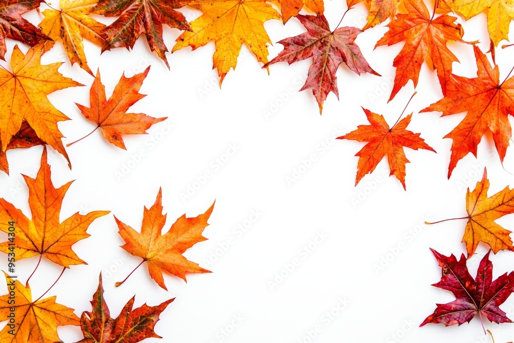 Autumn Maple Leaves Flat Lay White Background created with Generative AI Autumn Maple Leaves Flat Lay White Background created with Generative AI