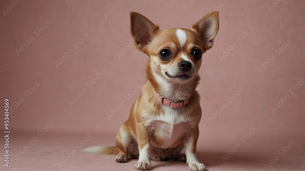 Portrait of a Brown and White Chihuahua with Pink Collar Portrait of a Brown and White Chihuahua with Pink Collar