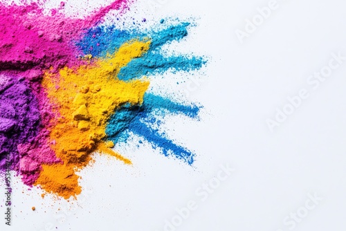 rful Holi powder on a white background, a vibrant concept for the Happy festival photo