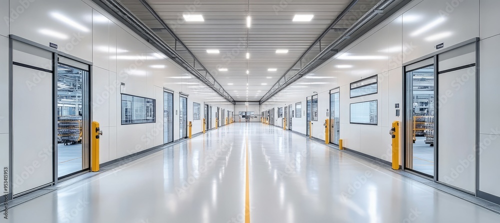 Fototapeta premium Factory industry corridor interior. Generative AI technology. 