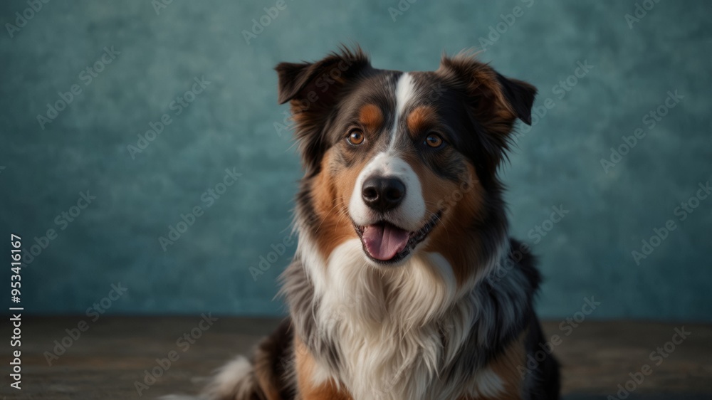 Fototapeta premium Smiling Australian Shepherd with Blue Eyes