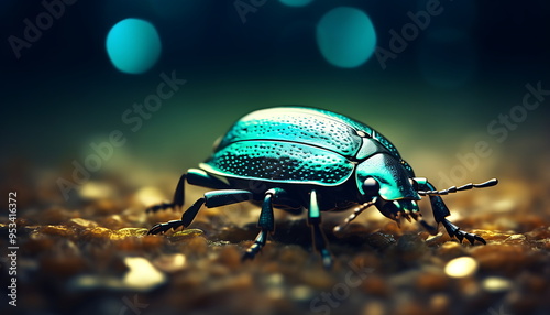 a blue colored bug in dark lighting, generative ai