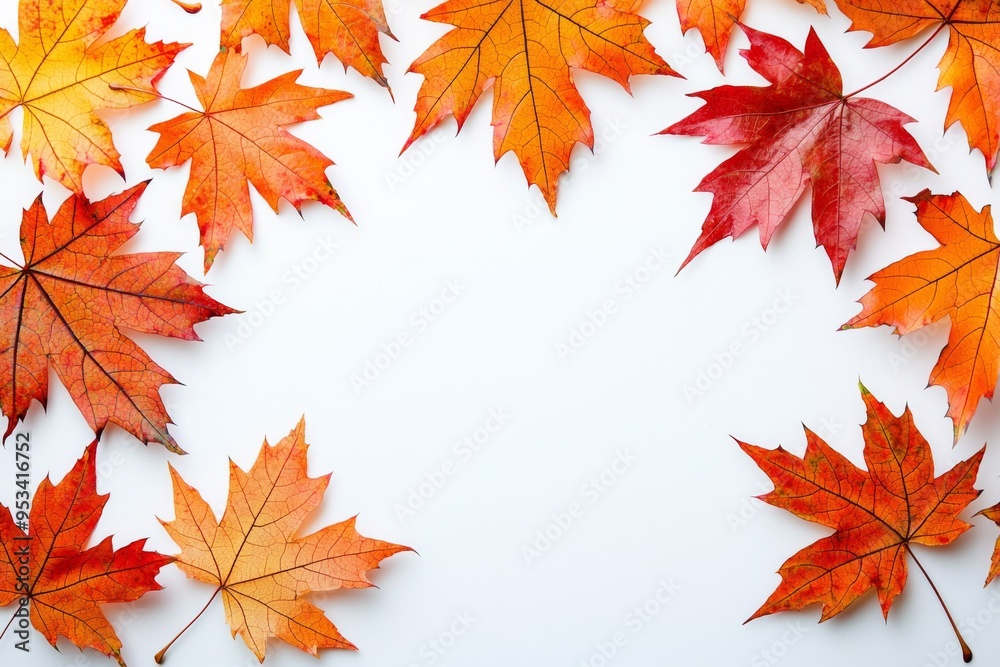 Autumn Maple Leaves Flat Lay White Background created with Generative AI Autumn Maple Leaves Flat Lay White Background created with Generative AI