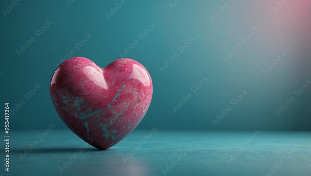 D rendering of a pink heart on a calming turquoise backdrop. D rendering of a pink heart on a calming turquoise backdrop.