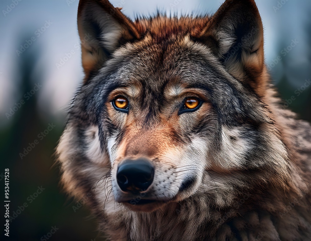 A close-up portrait of a wolf with a reflective A close-up portrait of a wolf with a reflective