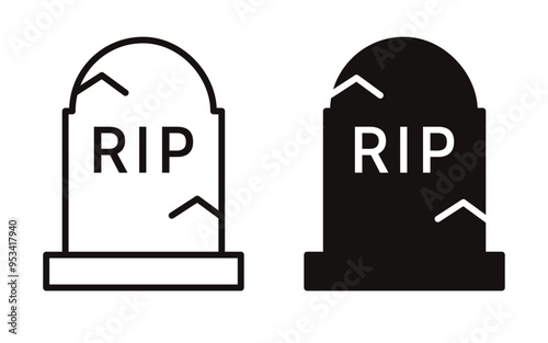 A set of tombstone icons. A grave for the Halloween holiday.