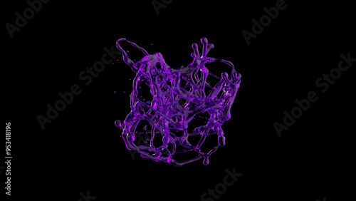 Abstract 3d animation of purple liquid in motion against a black background