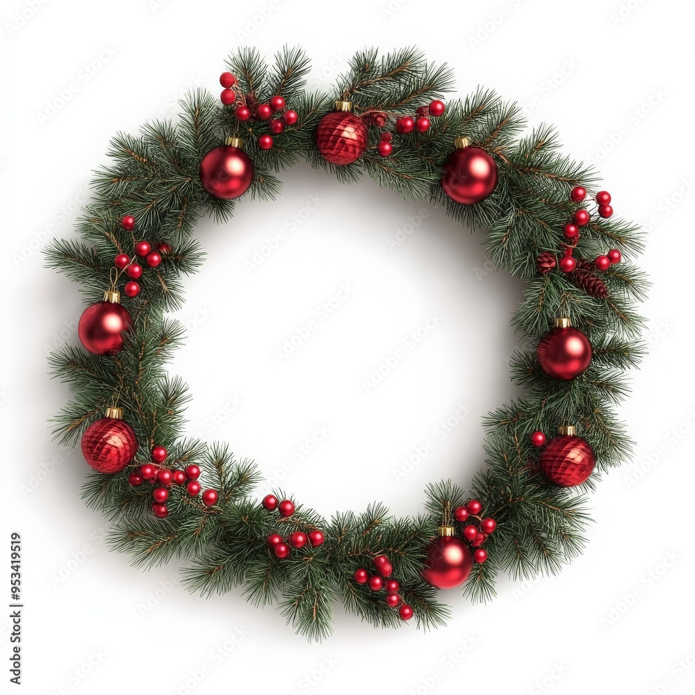 Christmas Wreath with Red Ornaments and Berries. Christmas Wreath with Red Ornaments and Berries.