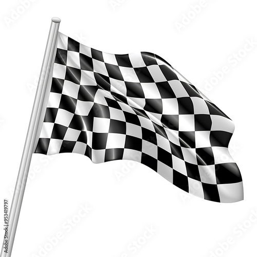 A checkered black and white racing flag waving on a pole.