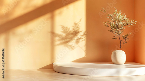 Modern white podium mockup on warm yellow background