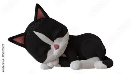 Cat cartoon sleep posture on transparent background, 3d render