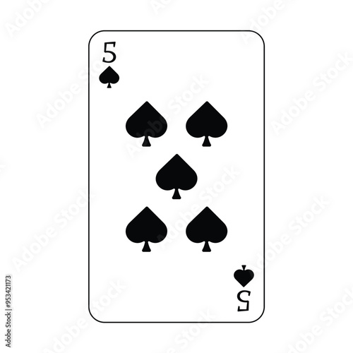 The playing card is black spades number five.