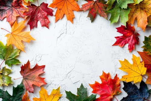 Autumn Maple Leaves Flat Lay White Background created with Generative AI