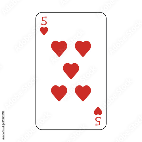 The playing card is red hearts number five.